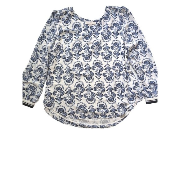 Ann Taylor LOFT Women's Top Size XL Blue and White Floral FLOWY Relaxed Fit b6 - Picture 4 of 11